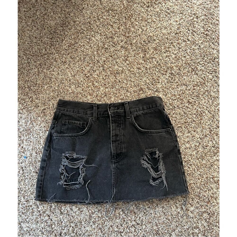 Forever 21 Black Distressed Denim Mini Skirt